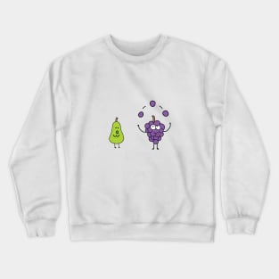 funny fruits grapes juggling with pear watching it Crewneck Sweatshirt